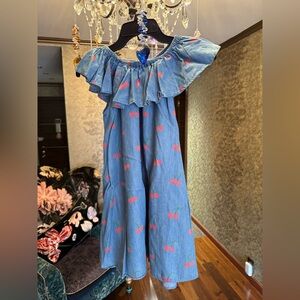 Stella McCartney Blue Off-Shoulder Girl’s Dress with Cherry Print